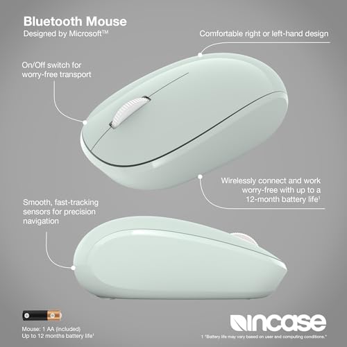 Incase Bluetooth Mouse - Designed by Microsoft - Compact, Comfortable, Right/Left Hand Use, 4-Way Scroll Wheel, Wireless Bluetooth Mouse for PC/Laptop/Desktop, Mac/Windows Computer (Mint) - color: Mint