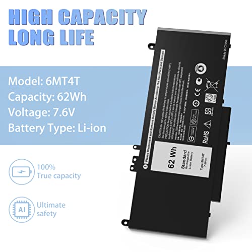 E5470 E5570 6MT4T Battery Compatible with Dell Latitude 14 E5470 15 E5570 Precision 15 3510 M3510 Series Notebook Replacement for V69Y TXF9M 79VRK 07V69Y 0HK6DV 079VRK 0TXF9M [7.6V/62Wh] - size: 9.27*4.05*0.27inch 6MT4T
