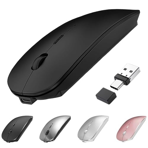 Bluetooth Wireless Mouse USB C for MacBook Air Pro iMac Laptop Desktop Computer, Wireless Rechargeable Silent C Mouse for Mac Desktop/iPad/Surface Pro (BT5.2/3.0, 2.4G USB A, Type-C Receiver) - color: Black