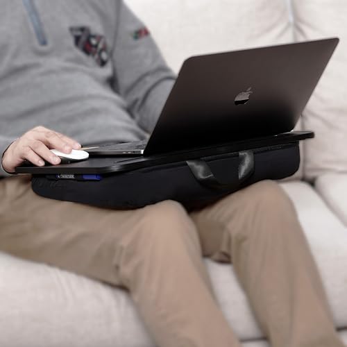 Lap Desk – Laptop Lap Desk with Cushion for Bed, Couch or Floor, Fits up to 15.6" Laptop, Built-in Slot, Non-Slip PVC Leather Top, Portable & Lightweight – Home Office, Istudyniture (Small,Black)