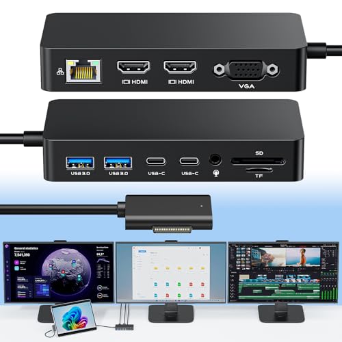 Microsoft Surface Dock with Power Supply – 12-in-1 Surface Pro Docking Station with Three Displays (2*HDMI + VGA) for Microsoft Surface Pro 12/11/10/9/8/X/7/6, Surface Laptop, Surface Go - size: 12