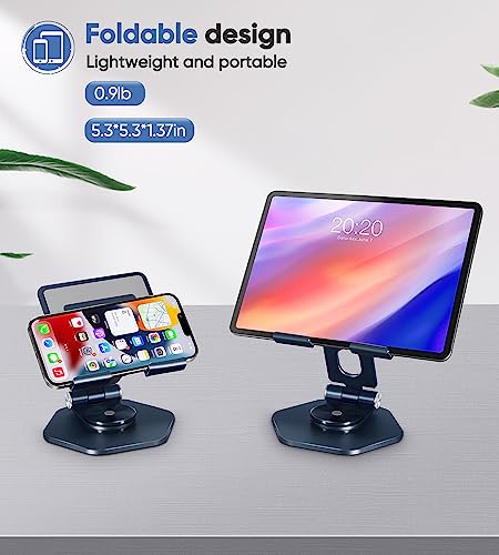 Aluminum Tablet Stand, 360° Swivel for 5–12.9in Devices, Dark Grey | Adjustable Viewing Angles; Foldable and Storage; Anti-Slip Protection; Improve heat dissipation - color: Dark grey