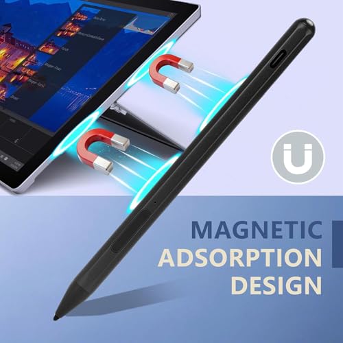 Active Pen, Stylus Pen for Touchscreen Laptop with 4096 Pressure Levels, Rechargeable Digital for Drawing and Writing with Palm Rejection (Black) - color: Black