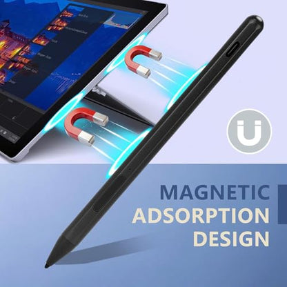 Active Pen, Stylus Pen for Touchscreen Laptop with 4096 Pressure Levels, Rechargeable Digital for Drawing and Writing with Palm Rejection (Black) - color: Black