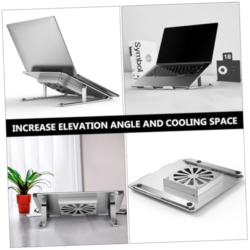 TEHAUX Aluminum Alloy Laptop Cooling Pad Adjustable Height Ventilated Support Stand with Quiet Fan for Notebooks to 17.3 Inch Silver for Gaming and Office Use