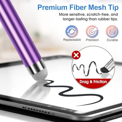Long Stylus (5 Pack) Capacitive Pen for Touchscreen, Universal Stylus for iPad iPhone Android Tablet & Laptop Touch Screens, High Sensitivity & Smooth nibs Fiber mesh Extra Long Stylus