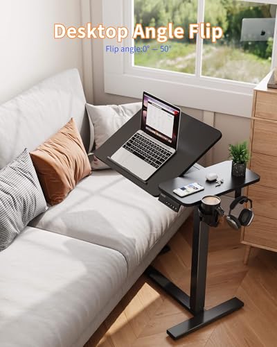 YIHAYO Electric Adjustable Overbed Bedside Table with Wheels, 24 x 16 Inches Mobile Standing Desk, Laptop Desk, Movable Overbed Tables Hospital Home Use, Black - color: Black Frame/Black Top, size: 24*16 Inch