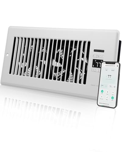 Super Quiet Register Booster Fan for 6" x 12" Register Holes, Smart Register Vent with Dual Intelligent Thermostat and WIFI App Control, Heating Cooling AC Vent Fan (White) - color: White, size: 6" x 12"