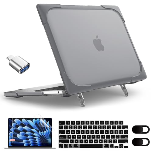 MEEgoodo Case for MacBook Air 15 inch 2026 2025 2024 2023, Case Fit Model (A3448/A3241/A3114/A2941) with M5/M4/M3/M2 Chip, Laptop Hard Shell with Heavy Duty Rugged Shockproof, Grey - color: Grey
