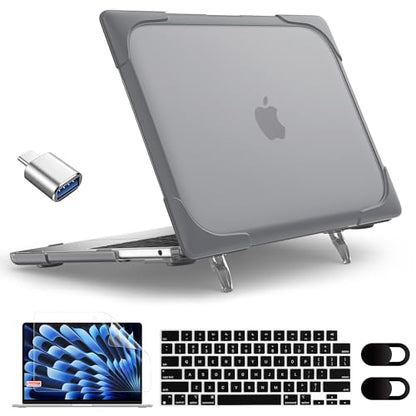 MEEgoodo Case for MacBook Air 15 inch 2026 2025 2024 2023, Case Fit Model (A3448/A3241/A3114/A2941) with M5/M4/M3/M2 Chip, Laptop Hard Shell with Heavy Duty Rugged Shockproof, Grey - color: Grey