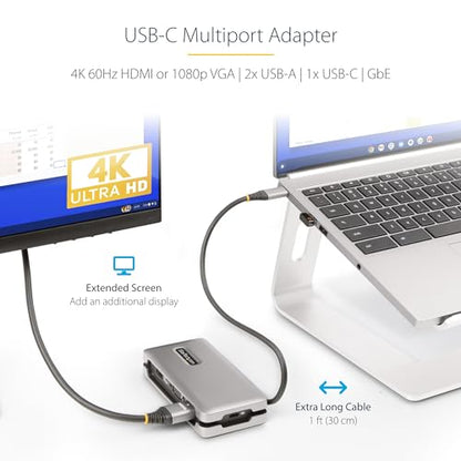 StarTech.com USB-C Docking Station for MacBook Pro M1 M2 M3 M4 and Windows, 4K 60Hz HDMI or 1080p VGA Video, USB 10Gbps Hub, 100W Laptop Charging, GbE, 1ft/30cm Cable - size: single HDMI or VGA, style: 2 x USB-A | 1 x USB-C