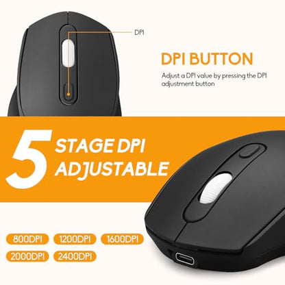 Guiheng Wireless Bluetooth Mouse,Dual Mode Rechargeable Silent Slim Laptop Mouse,Portable(BT5.2+USB Receiver) Computer Mice,for Laptop,Desktop Computer,ipad Tablet,Phone,Mac (Black) - color: black