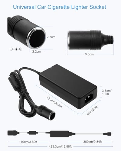 ALITOVE AC to DC Converter Cigarette Lighter Adapter to Wall Plug 12V 8A | 13.5FT 120V to 12 Volt Converter, AC to DC Adapter for Small Vacuum Warmer Massage Coushion and Other Devices Under 96W - size: 8A(13.5FT Version)