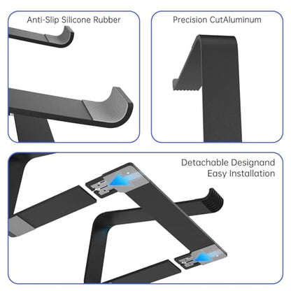 Laptop Stand for Desk Detachable Aluminum Computer Riser Portable Metal Notebook Printer Stand Holder Compatible with MacBook Air, Pro, Dell, HP, Lenovo and All 10-16" Laptops, Black - color: Black