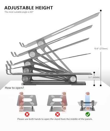 BoYata Laptop Stand, Adjustable Multi-Angle Riser, Up to 17 Inches,Gray | Sturdy alloy steel, heat-vent design and silicone pads support laptops up to 17 inches, including MacBook and Surface - color: Space Grey