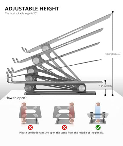 BoYata Laptop Stand, Adjustable Multi-Angle Riser, Up to 17 Inches,Gray | Sturdy alloy steel, heat-vent design and silicone pads support laptops up to 17 inches, including MacBook and Surface - color: Space Grey