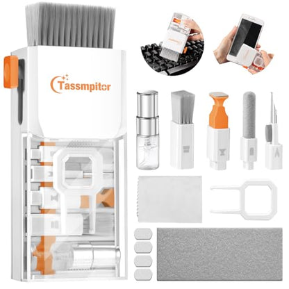 All-in-1 Keyboard Cleaner Laptop Cleaning Kit,Computer Screen-Safe Tools | MacBook iPad iPhone,Electronics Brush Tool for PC Camera Lens Earbuds,Deep Cleaning Spray Cloth, High-Density Soft Brush - color: Bright White