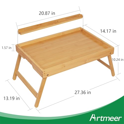 Artmeer X-Large Bamboo Bed Tray with Device Slot and Folding Legs, Bamboo | X-large FSC-certified bamboo bed tray with device slot, folding legs and extra space for meals, laptops and reading in bed. - color: Bamboo, size: X-Large