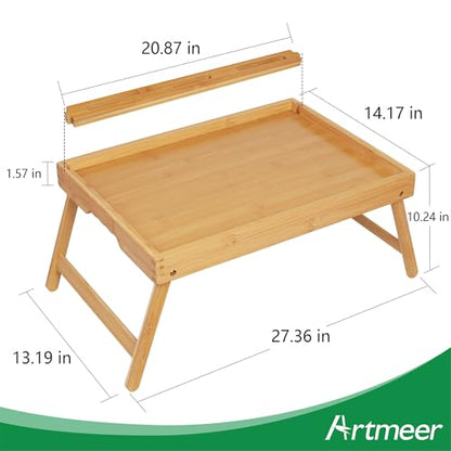 Artmeer X-Large Bamboo Bed Tray with Device Slot and Folding Legs, Bamboo | X-large FSC-certified bamboo bed tray with device slot, folding legs and extra space for meals, laptops and reading in bed. - color: Bamboo, size: X-Large