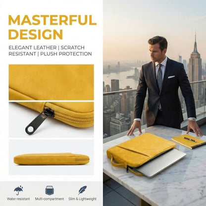 PU Leather Laptop Sleeve 14 inch, Slim Laptop Carrying Case Bag Computer Sleeve Cover Compatible with MacBook Air/Pro, HP, Dell, Lenovo, Asus(Yellow) - color: Yellow, size: 14 inch