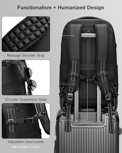 Vacuum Rolling Backpack with Integrated Pump, 60L Vacuum Backpack for Travel with Wheels, TSA Lock and Charging Port, Vacuum Compression Expandable Backpack for 17.3'' Laptop, Business & Long Trips