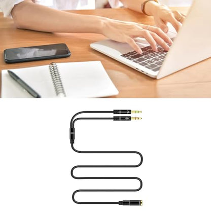 Headphone Splitter for Computer 3.5mm, Audio Splitter Cable Distributor Adapter Socket Mobile Phone Headset to Laptop Earphone Microphone Black 1meter