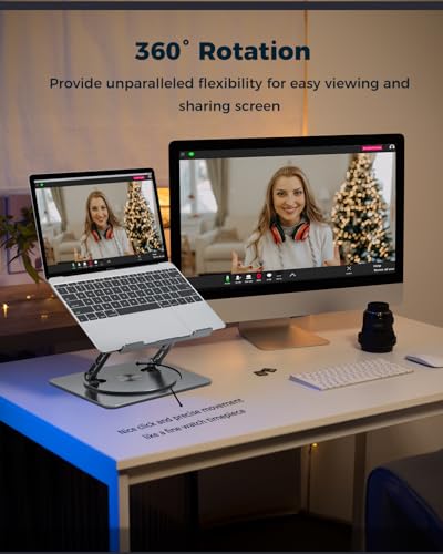 Aoviho 360° Rotating Laptop Stand for Desk | Adjustable, Foldable, Portable Aluminum Ergonomic Riser | Compatible with MacBook, Dell, HP & All Laptops 10-16 inch | Gray - color: Gray