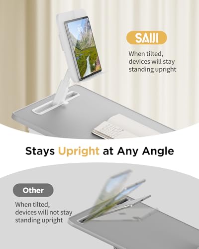 SAIJI Laptop Desk for Bed [Premium XXL Extra Large] with Upgraded Height Angle Adjustable Book Stand,Multi-Purpose Lapdesk Bed Tray Desk for Working Writing Reading Drawing (Grey) - color: Gray