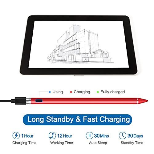 Active Stylus Pens for Touch Screens, Active Pencil Smart Digital Pens Fine Point Stylist Pen Compatible with iPhone iPad (red) - color: Red