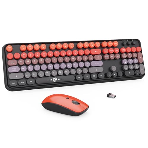 Wireless Keyboard and Mouse Combo - 2.4G Full-Sized Cute Colorful Mouse and Keyboard with 104 Round Keys Retro Typewriter Keyboard for Laptop/Windows/PC - Black Orange - color: V2020 Black Orange