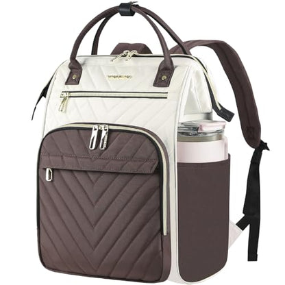 VANKEAN 17 Inch Laptop Backpack for Women Large Capacity Waterproof Daypack - color: Beige/Coffee, size: 17.3 Inch
