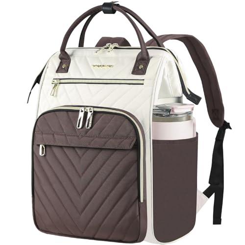 VANKEAN 17 Inch Laptop Backpack for Women Large Capacity Waterproof Daypack - color: Beige/Coffee, size: 17.3 Inch