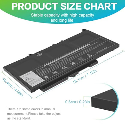 Futurebatt 7CJRC Laptop Battery for Dell Latitude 7470 7270 E7470 E7270 Battery 7CJRC KNM09 0KNM09 21X15 021X15 TX283 0TX283 - size: 7CJRC 9.88 4.72 1.30in