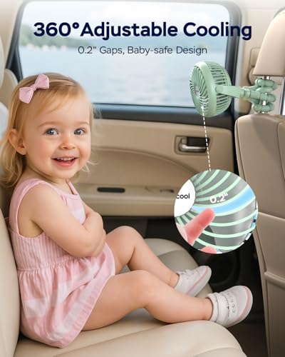 AMACOOL Baby Stroller Fan - 5000mAh Rechargeable, 3-Speed, Strong Yet Quiet, 360°Rotate Portable Clip on Fan for Travel, Car Seat, Crib, Bike, Treadmill, Beach Vacation Essentials - color: Green