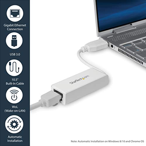 StarTech USB to Ethernet Adapter, USB to RJ45 Adapter, TAA | USB 3.0 to 10/100/1000 Gigabit Ethernet LAN Adapter, Driverless - color: White, size: 1Gbps, style: USB-A