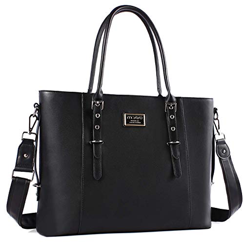 MOSISO Laptop Bag for Women, 17.3 inch Waterproof Vintage PU Leather Briefcase Shoulder Computer Laptop Tote Bag for Office Work, Black - color: Black, size: 17.3 inch