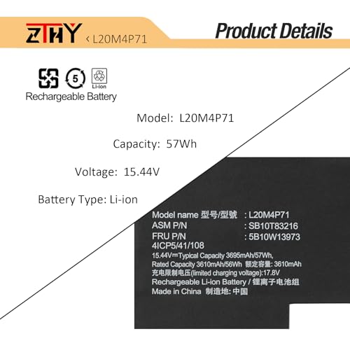 L20M4P71 L20C4P71 Battery for Lenovo ThinkPad X1 Carbon Gen 9 Gen 10 Gen 11 | ThinkPad X1 Yoga Gen6 Gen7 Gen8 /X1 Carbon 9th 10th 11th Gen /Yoga 6th 7th 8th Gen 2021 2022 Laptop L20D4P71 L20L4P71 57Wh - size: 9.84*4.53*0.19 inch L20M4P71