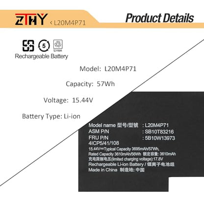 L20M4P71 L20C4P71 Battery for Lenovo ThinkPad X1 Carbon Gen 9 Gen 10 Gen 11 | ThinkPad X1 Yoga Gen6 Gen7 Gen8 /X1 Carbon 9th 10th 11th Gen /Yoga 6th 7th 8th Gen 2021 2022 Laptop L20D4P71 L20L4P71 57Wh - size: 9.84*4.53*0.19 inch L20M4P71