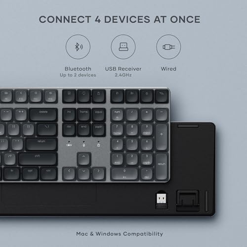 Satechi SM3 Mechanical Keyboard, White LED Backlit, Dark Gray/Gray | 108 Keys Full Size, Wired and Bluetooth, for Mac and Windows - color: Dark Gray/ Gray, size: 108 Keys