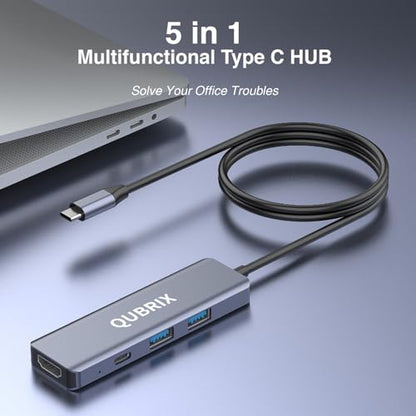USB C 5 in 1 HUB,10Gbps USB-C/A 3.2 Ports, 4K HDMI 30Hz,100W PD Fast Charging,Compatible for MacBook Pro/Air, Dell XPS, iPad Pro Aluminum Splitter,Surface Pro Laptops