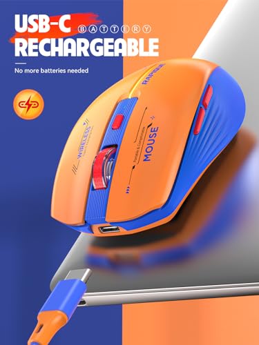 RAPIQUE Bluetooth Wireless Mouse - (BT1/BT2+USB Receiver) Dual Mode, Rechargeable, Quiet Click, Multi-Device Compatibility for Laptop, Computer, MacBook, Tablet (Blue and Orange) - color: Orange and Blue