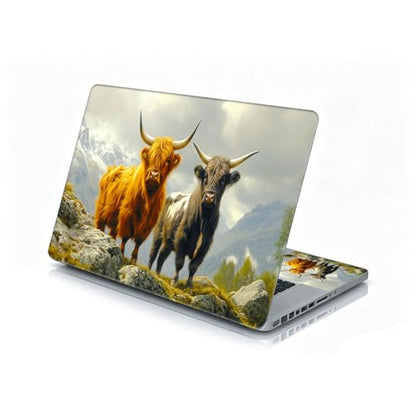 Universal Laptop Skin Sticker Decal, 12"-15.6" Aesthetic Vinyl Wrap, Highland Cows Mountain Waterproof Notebook Cover Art Protector for MacBook HP Dell Lenovo, Fits 13" 14" 15" 15.6" - color: Highland Cows Mountain