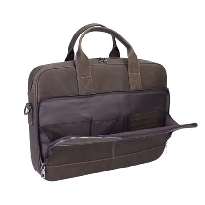 Vintage Faux Leather Briefcase: 15.6" Roomy/17 Compact Laptop Messenger Bag for Men - Crossbody Business Travel Satchel