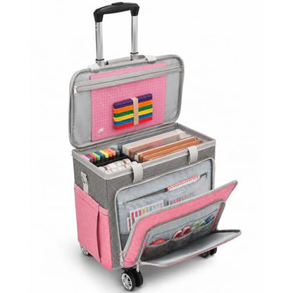 Rolling Teacher Bag With Wheels, Tote Organizer With Detachable Trolley - color: Pink