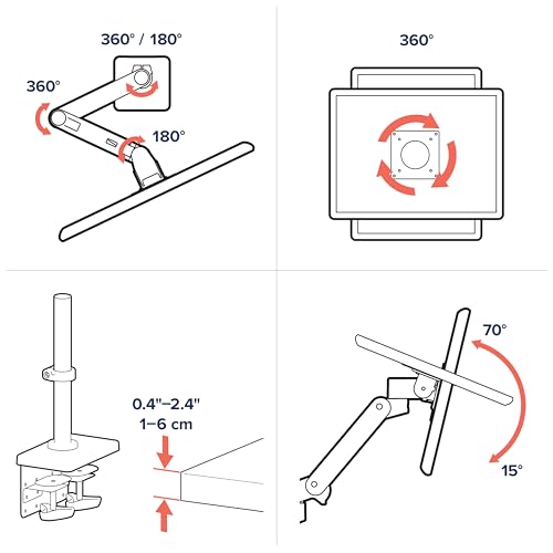 Ergotron – Upgraded LX Pro Premium Monitor Arm, Single Monitor Desk Mount – fits Flat Curved Ultrawide Computer Monitors up to 34 Inches, 4 to 22 lbs, VESA 75x75mm or 100x100mm – Tall Pole, Black