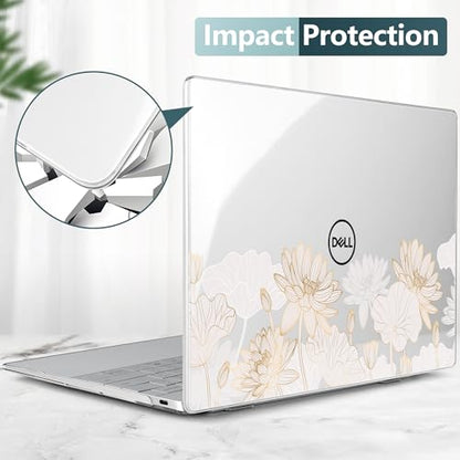 Batianda Gold Lotus Case for Dell XPS 13 Laptop 2024 2025 | Fits Model 9340/9345/9350 13.4" Display, Lightweight Slim Hard Shell Protection for Women Elegant Minimal Style Users - color: Gold Lotus