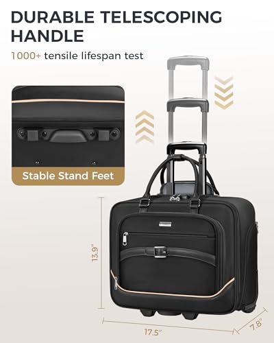Ytonet Rolling Laptop Bag 18×14×8, Rolling Briefcase for Women with Accordion File Pockets, Anti Theft Underseat Carry On Luggage with wheels Fit 17.3 In Laptop for Travel Work Teacher Business, Black