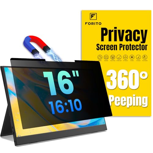 F FORITO Magnetic Laptop Privacy Screen 16 inch 16:10, 360° Anti Peeping Removable Anti Glare Blue Light Filter Compatible with All 16” 16:10 Laptops Portable Monitors - size: for Laptop 16"16:10