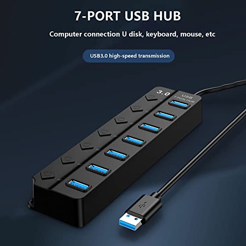 USB Hub Multi USB Splitter USB 3.0 Port Extender Hub with 7-Port, USB Extension Cable, Led Indicater for Mouse Flash Drive Keyboard Mobile Hard Disk Drive