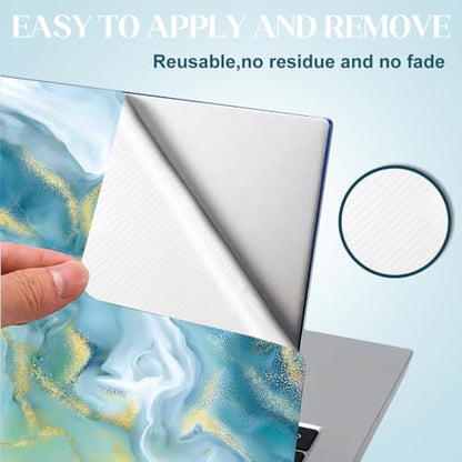 SUPERDANT Blue Marble Pattern Universal Laptop Skin Sticker 3Pcs Pack 14.9x10.6in Blue Gold Wave Print PVC Trimmable Cover Reusable Decal Fits 12 13 14 15 15.6 Inch Notebook Gift-Ready Colorful - style: Blue Wave Marble